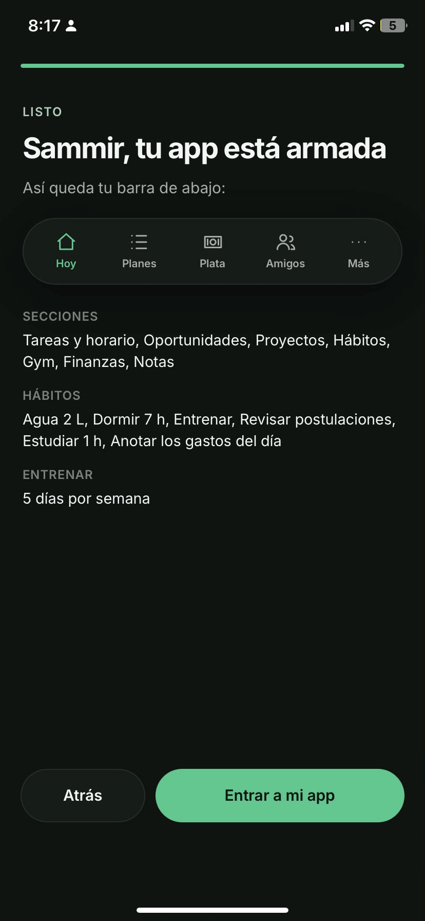 Final summary with the navigation bar already built.