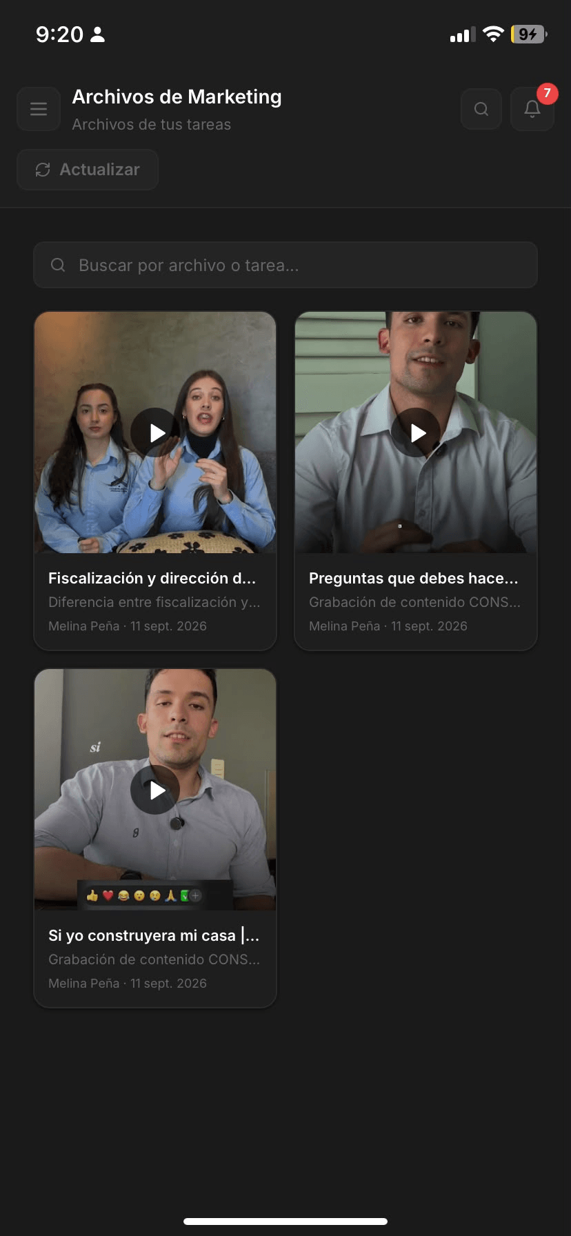 Marketing files linked to each task.