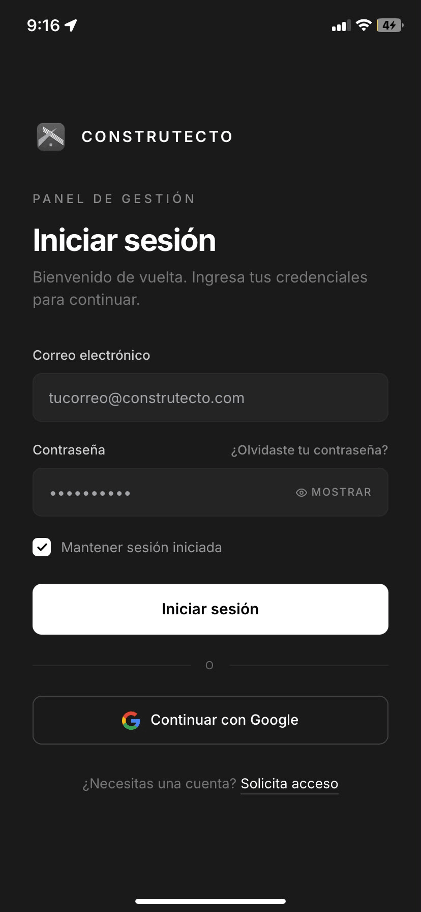 Sign-in from the phone, with email or a Google account.
