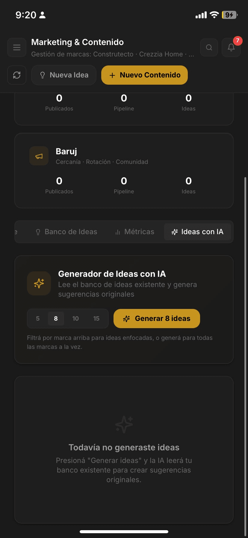 Marketing by brand, with an AI idea generator.