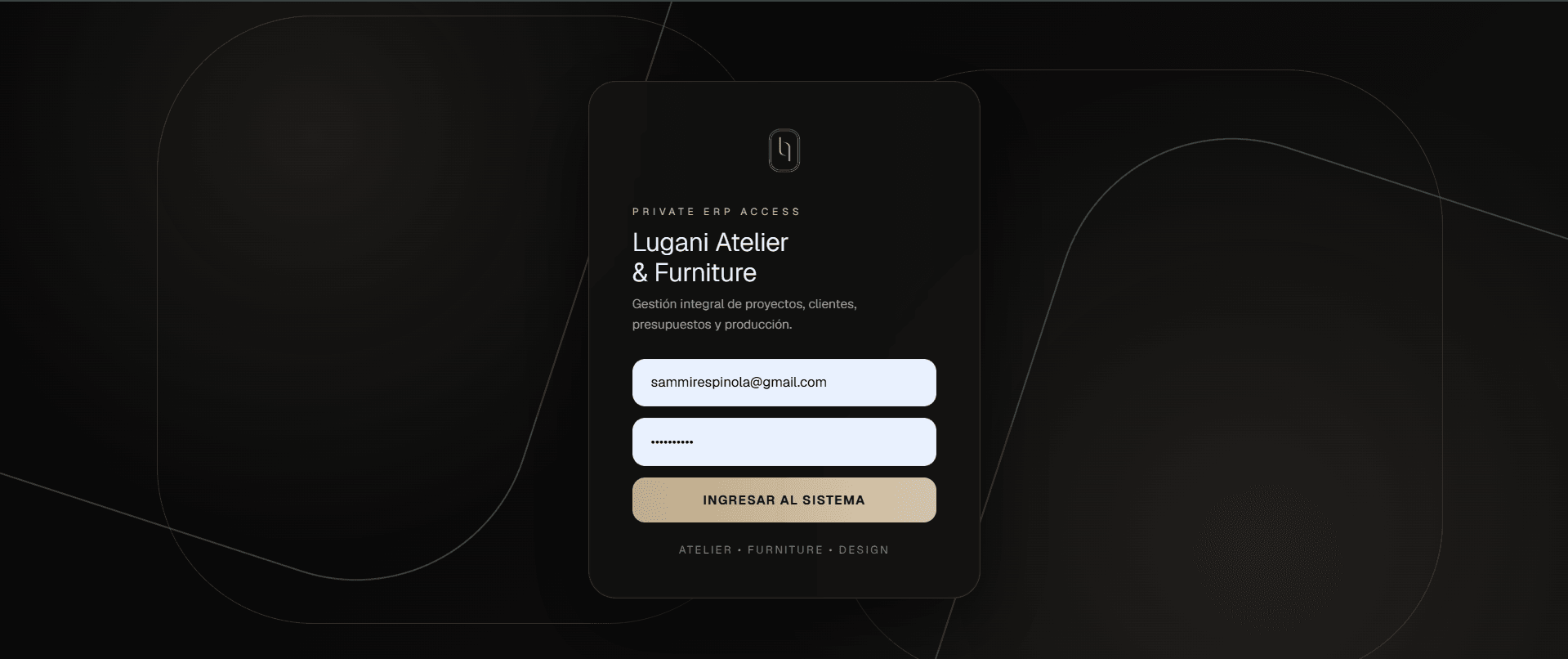 Acceso privado al ERP del atelier.